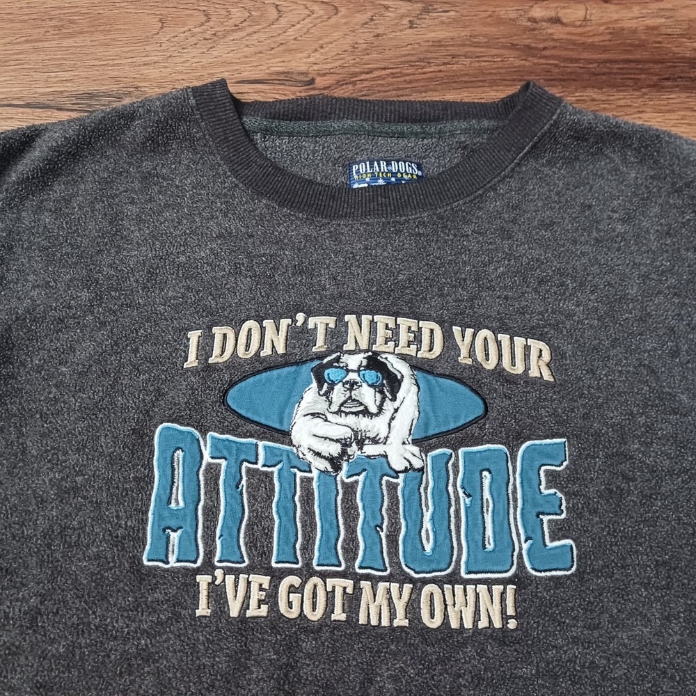 Vintage Polar Dogs Big Dogs Fleece Sweatshirt Gray Attitude Graphic Mens XL